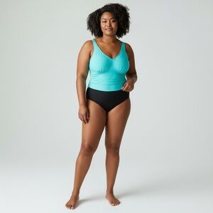 Miraclesuit Turquoise and Black One Piece V Neck Swimsuit